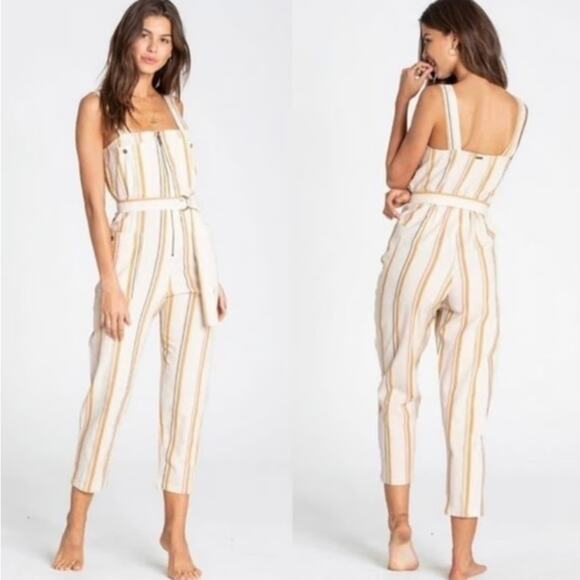 Billabong Light The Night Cream Stripe Romper Pull On Zip Front Small - Picture 1 of 9